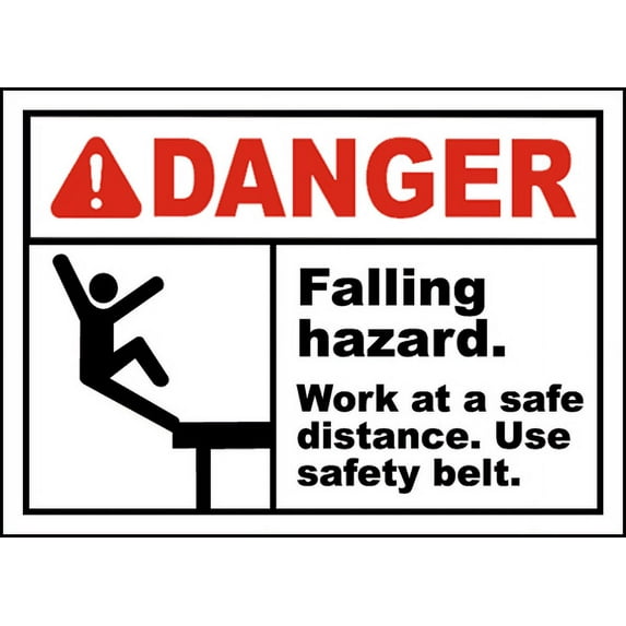 Vinyl Stickers - Falling Hazard Use Safety Belt Sign - Safety and Warning Warehouse Signs Stickers - 24" x 30" - 3 Pack