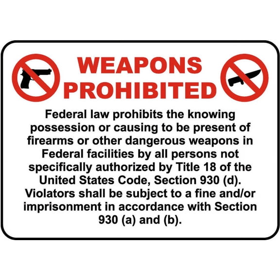 Vinyl Stickers - Federal Facilities Weapons Prohibited Sign - Safety and Warning Warehouse Signs Stickers - 3.5" x 5" - 3 Pack