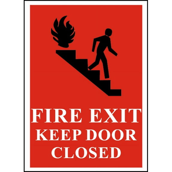 Vinyl Stickers - Fire Exit Keep Door Closed Sign - Safety and Warning Warehouse Signs Stickers - 3.5" x 5" - 3 Pack