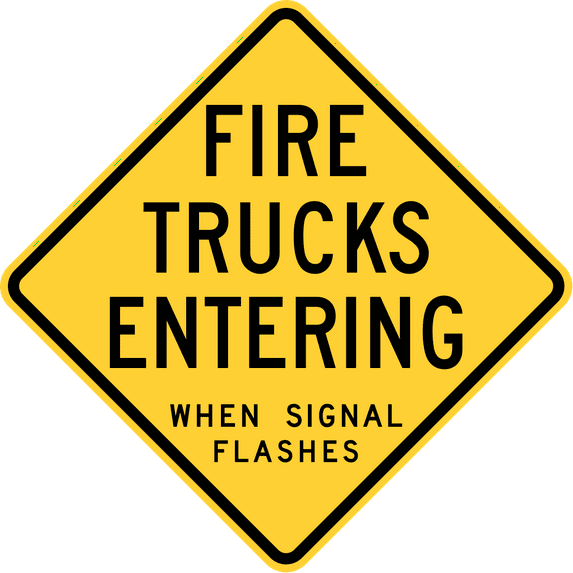 Vinyl Stickers - Fire Trucks Entering When Signal Flashes, Wisconsin - Safety and Warning Warehouse Signs Stickers - 13" x 9" - 6 Pack
