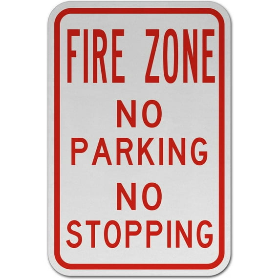 Vinyl Stickers - Fire Zone No Parking No Stopping Sign O6 - Safety and Warning Warehouse Signs Stickers - 24" x 30" - 10 Pack