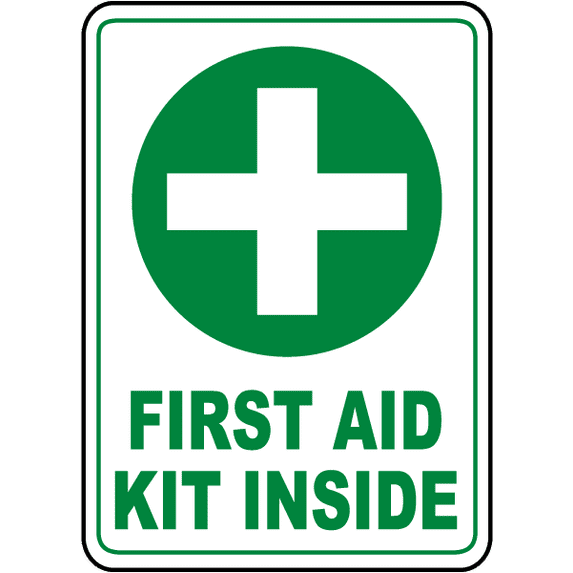 Vinyl Stickers - First Aid Kit Inside Sign - Safety and Warning Warehouse Signs Stickers - 18" x 24" - 3 Pack