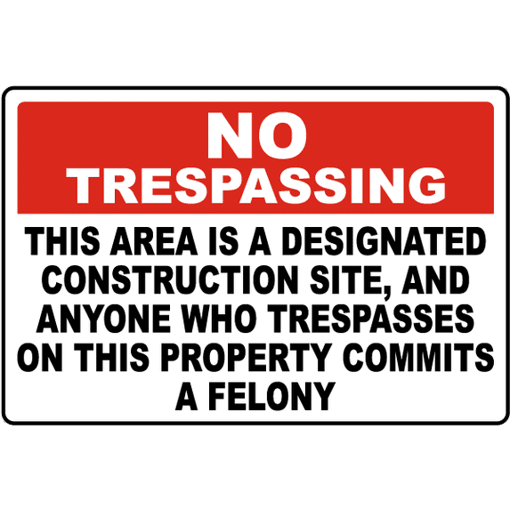 Vinyl Stickers - Florida Designated Construction Site No Trespassing Sign - Safety and Warning Warehouse Signs Stickers - 18" x 24" - 10 Pack