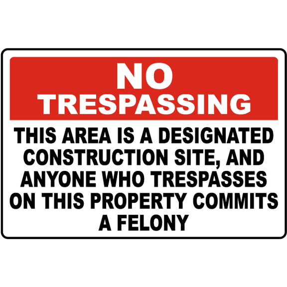 Vinyl Stickers - Florida Designated Construction Site No Trespassing Sign - Safety and Warning Warehouse Signs Stickers - 3.5" x 5" - 3 Pack