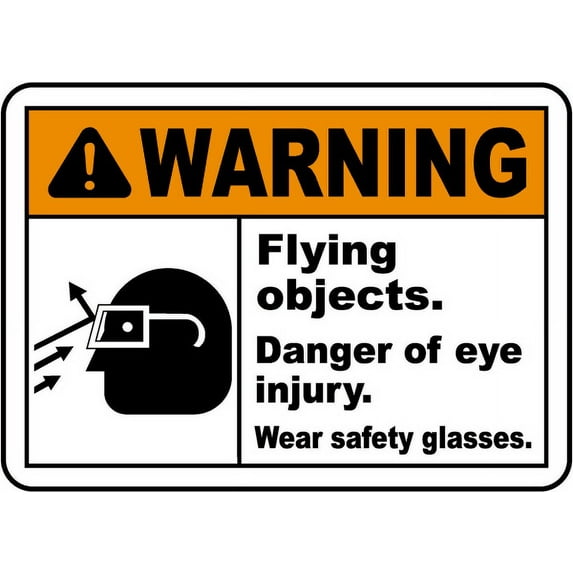 Vinyl Stickers - Flying Objects Wear Safety Glasses Sign - Safety and Warning Warehouse Signs Stickers - 10" x 7" - 3 Pack