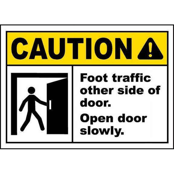 Vinyl Stickers - Foot Traffic Other Side of Door Sign - Safety and Warning Warehouse Signs Stickers - 3.5" x 5" - 3 Pack
