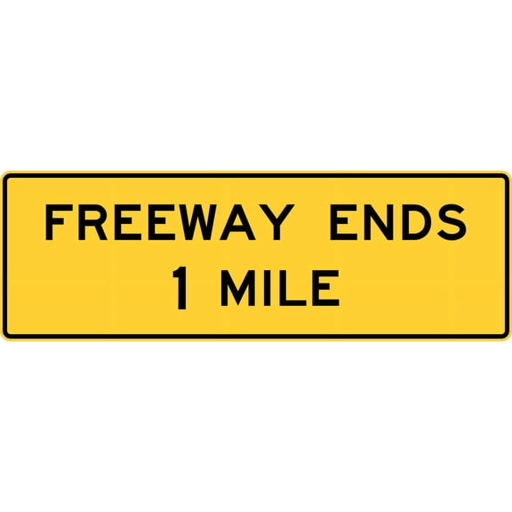Vinyl Stickers - Freeway Ends, 1 Mile - Safety and Warning Warehouse Signs Stickers - 3.5" x 5" - 3 Pack