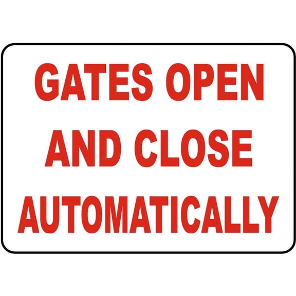 Vinyl Stickers - Gates Automatically Open and Close Sign - Safety and Warning Warehouse Signs Stickers - 10" x 7" - 10 Pack
