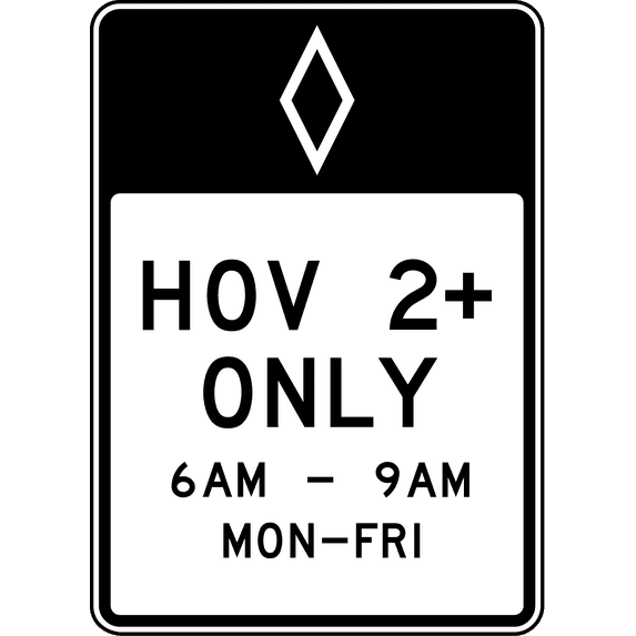 Vinyl Stickers - HOV 2+ only(Time) - Safety and Warning Warehouse Signs Stickers - 3.5" x 5" - 6 Pack