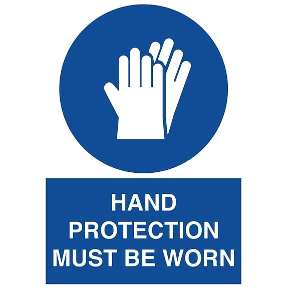 Vinyl Stickers - Hand Protection Must Be Worn Sign S8 - Safety and Warning Warehouse Signs Stickers - 13" x 9" - 10 Pack
