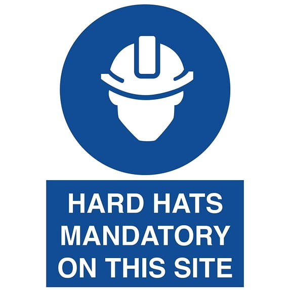 Vinyl Stickers - Hard Hats Mandatory On This Site Sign - Safety and Warning Warehouse Signs Stickers - 24" x 30" - 10 Pack