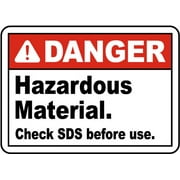 Vinyl Stickers - Hazardous Material Check SDS Sign - Safety and Warning Warehouse Signs Stickers - 3.5" x 5" - 3 Pack