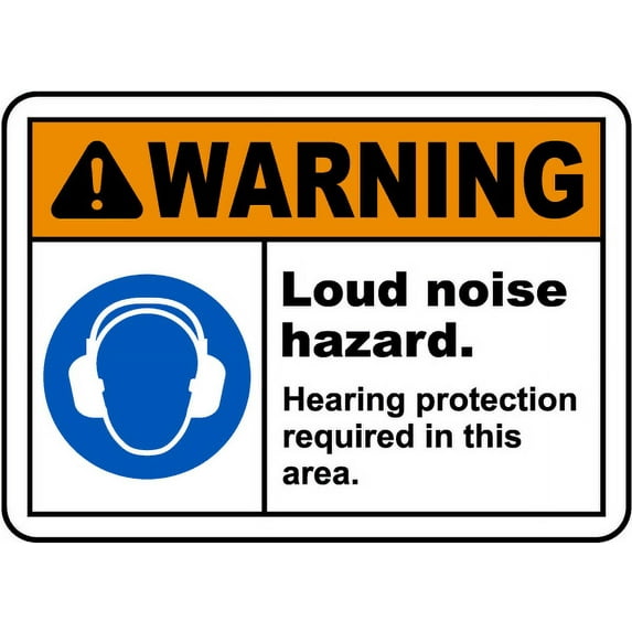 Vinyl Stickers - Hearing Protection Required Sign 3 - Safety and Warning Warehouse Signs Stickers - 13" x 9" - 6 Pack