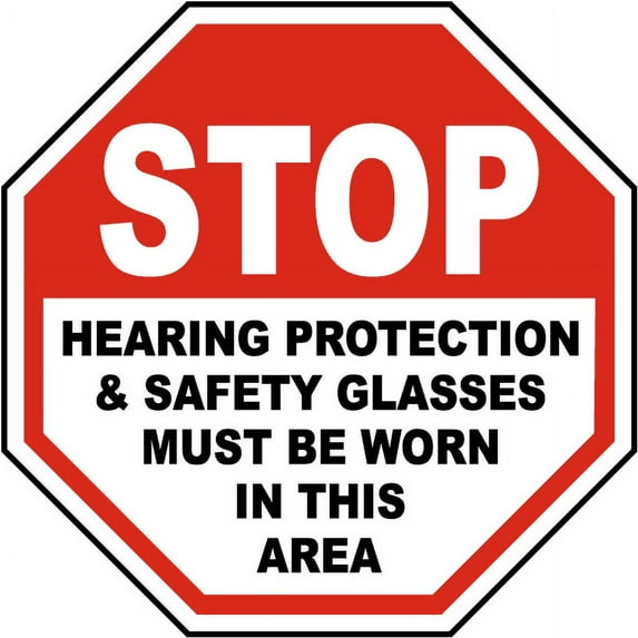 Vinyl Stickers - Hearing Protection & Safety Glasses Sign 3 - Safety and Warning Warehouse Signs Stickers - 24" x 30" - 10 Pack
