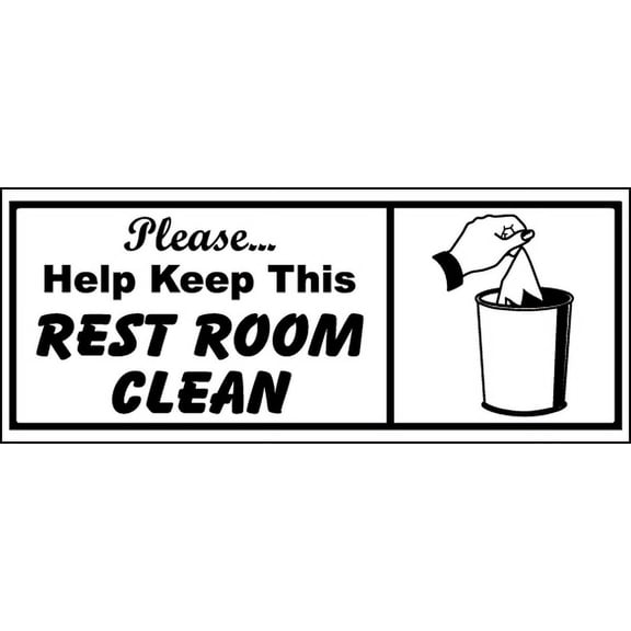 Vinyl Stickers - Help Keep Rest Room Clean Sign - Safety and Warning Warehouse Signs Stickers - 3.5" x 5" - 3 Pack