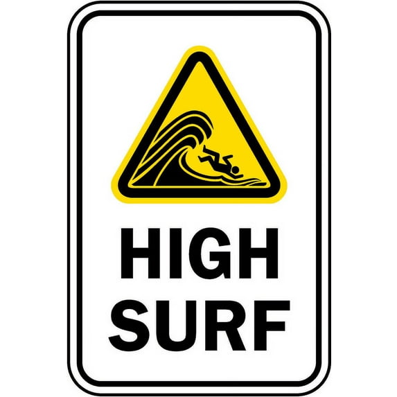 Vinyl Stickers - High Surf Sign - Safety and Warning Warehouse Signs Stickers - 24" x 30" - 6 Pack