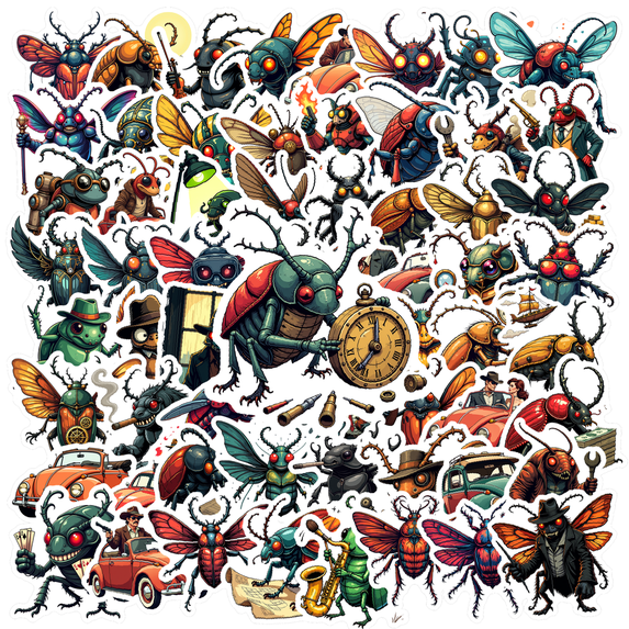 Vinyl Stickers Insect Cartoon Stickers Waterproof Decorative Stickers Cute Stickers for Notebooks Luggage Instruments