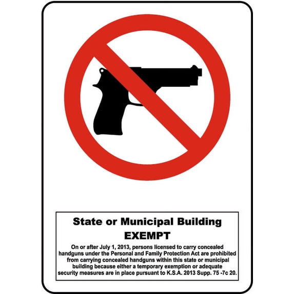 Vinyl Stickers - Kansas No Firearms State and Municipal Building Sign - Safety and Warning Warehouse Signs Stickers - 3.5" x 5" - 3 Pack