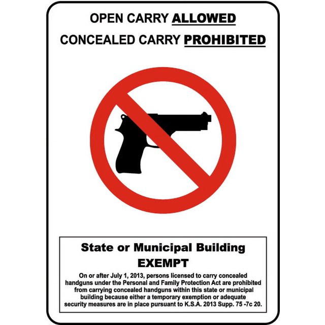 Vinyl Stickers Kansas Open Carry Allowed Concealed Carry Prohibited State Building Sign