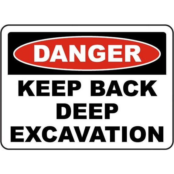Vinyl Stickers - Keep Back Deep Excavation Sign - Safety and Warning Warehouse Signs Stickers - 18" x 24" - 6 Pack