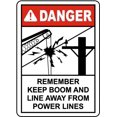 thumbnail image 1 of Vinyl Stickers - Keep Boom Away from Power Lines Sign - Safety and Warning Warehouse Signs Stickers - 13" x 9" - 10 Pack, 1 of 5
