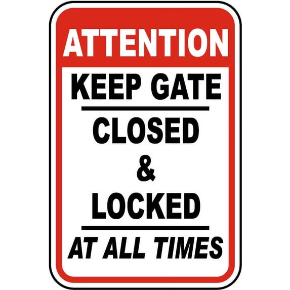 Vinyl Stickers - Keep Gate Closed & Locked Sign A4 - Safety and Warning Warehouse Signs Stickers - 24" x 30" - 10 Pack