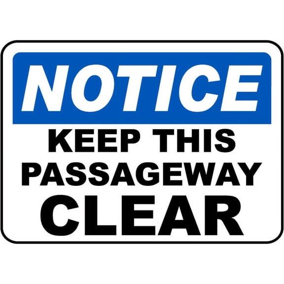 Vinyl Stickers - Keep Passageway Clear Sign B6 - Safety and Warning Warehouse Signs Stickers - 10" x 7" - 6 Pack