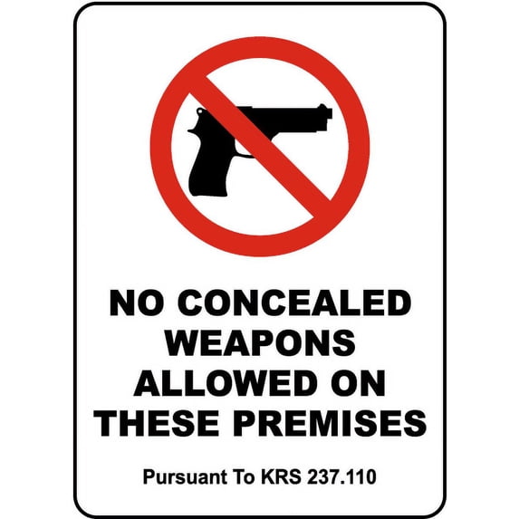 Vinyl Stickers - Kentucky No Concealed Weapons Allowed Sign - Safety and Warning Warehouse Signs Stickers - 13" x 9" - 10 Pack