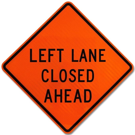 Vinyl Stickers - Left Lane Closed Ahead Sign - Safety and Warning Warehouse Signs Stickers - 3.5" x 5" - 10 Pack