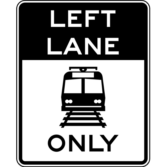 Vinyl Stickers - Light Rail only in Left Lane - Safety and Warning Warehouse Signs Stickers - 3.5" x 5" - 3 Pack