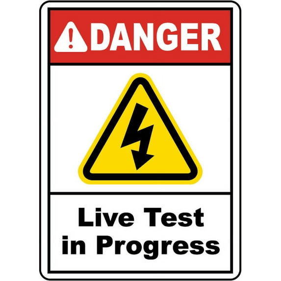 Vinyl Stickers - Live Test in Progress Sign - Safety and Warning Warehouse Signs Stickers - 13" x 9" - 10 Pack