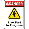 thumbnail image 1 of Vinyl Stickers - Live Test in Progress Sign - Safety and Warning Warehouse Signs Stickers - 3.5" x 5" - 10 Pack, 1 of 5