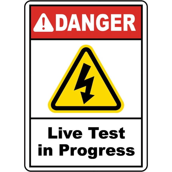 Vinyl Stickers - Live Test in Progress Sign - Safety and Warning Warehouse Signs Stickers - 3.5" x 5" - 3 Pack