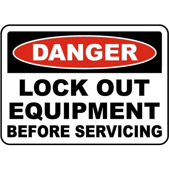 Vinyl Stickers - Lock Out Equipment Before Servicing Sign - Safety and Warning Warehouse Signs Stickers - 3.5" x 5" - 10 Pack
