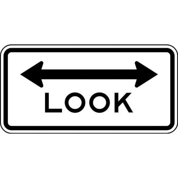 Vinyl Stickers - Look Both Ways at Track - Safety and Warning Warehouse Signs Stickers - 18" x 24" - 10 Pack