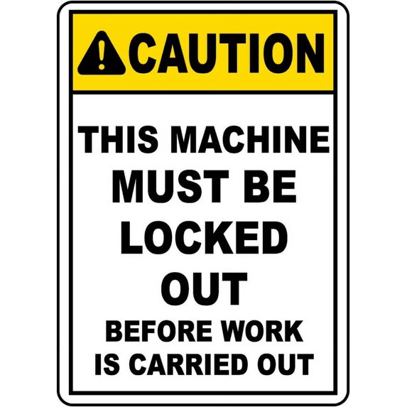 Vinyl Stickers - Machine Must Be Locked Out Sign - Safety and Warning Warehouse Signs Stickers - 13" x 9" - 10 Pack