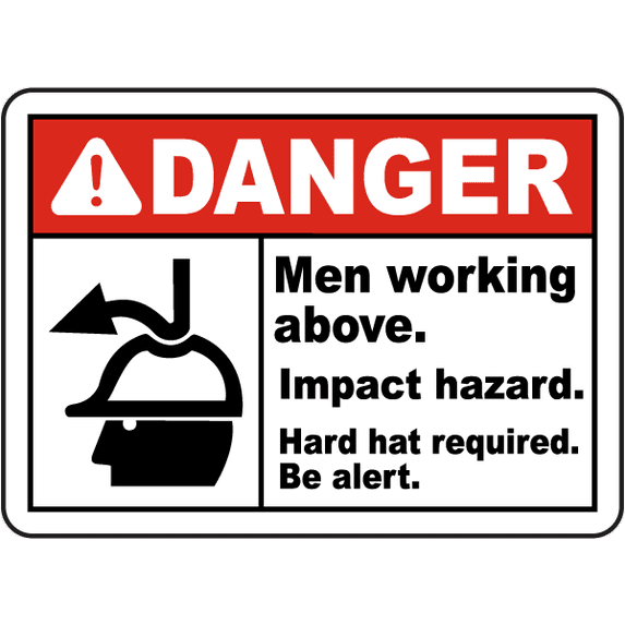 Vinyl Stickers - Men Working Above Impact Hazard Sign - Safety and Warning Warehouse Signs Stickers - 18" x 24" - 10 Pack