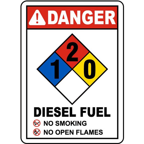 Vinyl Stickers - NFPA Diesel Fuel 1-2-0 Sign - Safety and Warning Warehouse Signs Stickers - 13" x 9" - 3 Pack