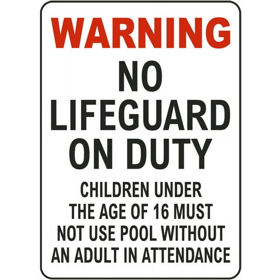 Vinyl Stickers - Nebraska No Lifeguard Sign - Safety and Warning Warehouse Signs Stickers - 18" x 24" - 10 Pack