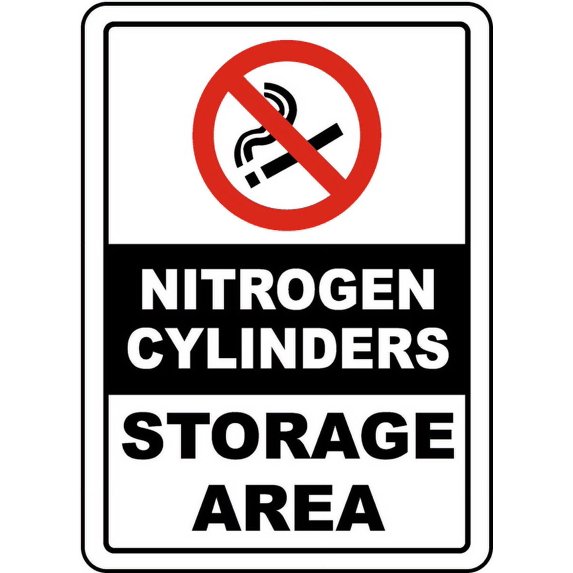 Vinyl Stickers - Nitrogen Cylinders Storage Area Sign - Safety and Warning Warehouse Signs Stickers - 10" x 7" - 6 Pack