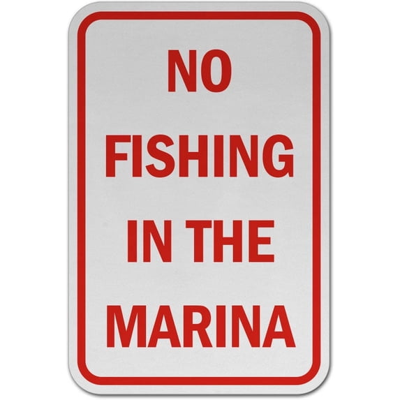 Vinyl Stickers - No Fishing in The Marina Sign - Safety and Warning Warehouse Signs Stickers - 18" x 24" - 6 Pack
