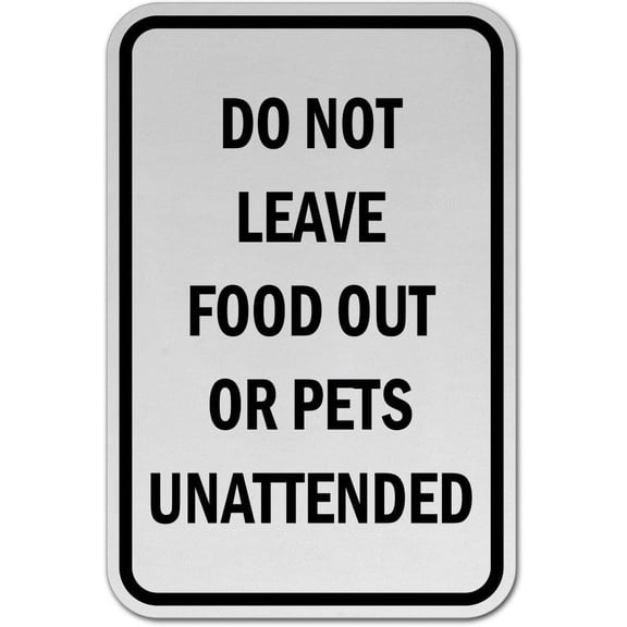 Vinyl Stickers - No Food or Pets Unattended Sign - Safety and Warning Warehouse Signs Stickers - 10" x 7" - 10 Pack