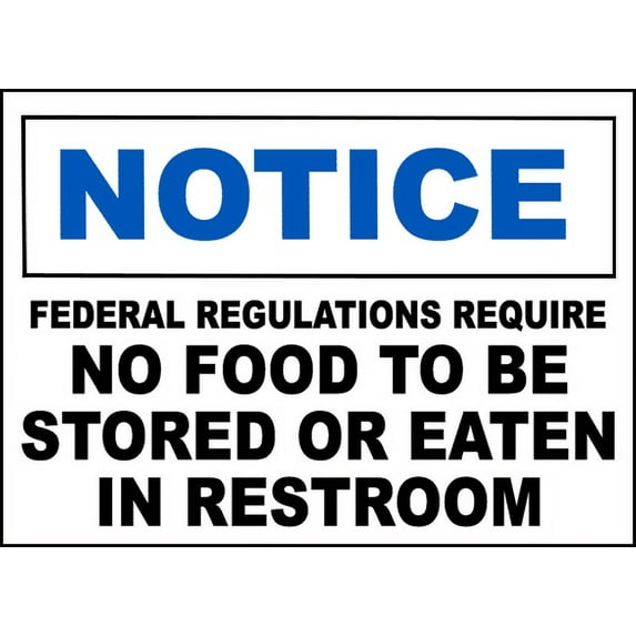 Vinyl Stickers - No Food to Be Eaten in Restroom Sign - Safety and Warning Warehouse Signs Stickers - 10" x 7" - 6 Pack