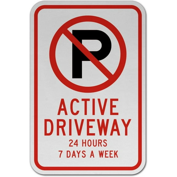 Vinyl Stickers - No Parking Active Driveway Sign 2 - Safety and Warning Warehouse Signs Stickers - 3.5" x 5" - 3 Pack