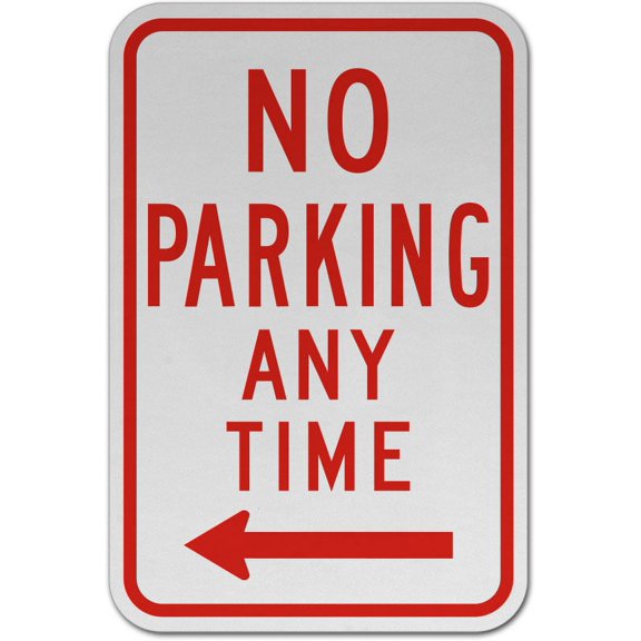 Vinyl Stickers - No Parking Any Time Sign (Left Arrow) P7 - Safety and Warning Warehouse Signs Stickers - 3.5" x 5" - 3 Pack
