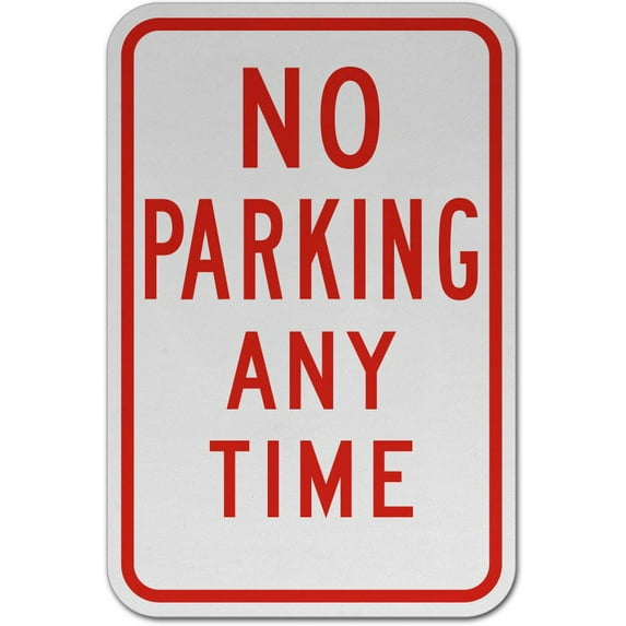 Vinyl Stickers - No Parking Any Time Sign Q5 - Safety and Warning Warehouse Signs Stickers - 3.5" x 5" - 6 Pack