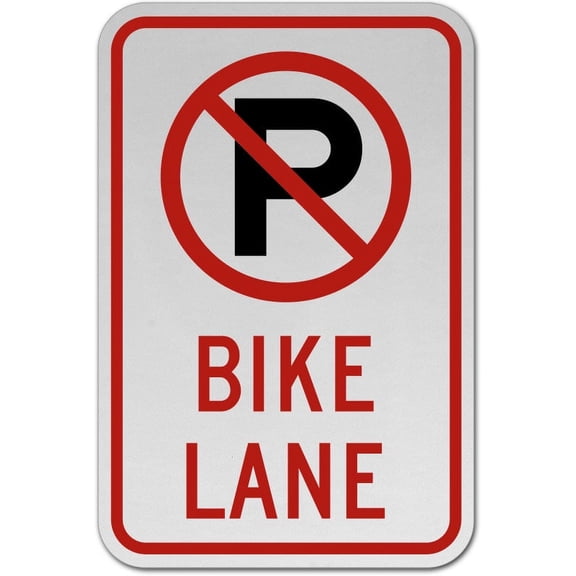 Vinyl Stickers - No Parking Bike Lane Sign R8 - Safety and Warning Warehouse Signs Stickers - 10" x 7" - 6 Pack