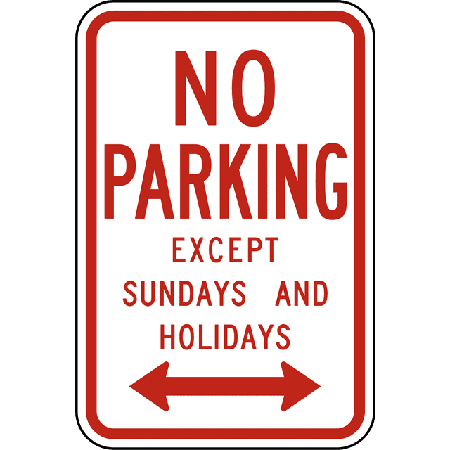 Vinyl Stickers - No Parking; Except Sundays - Safety and Warning ...