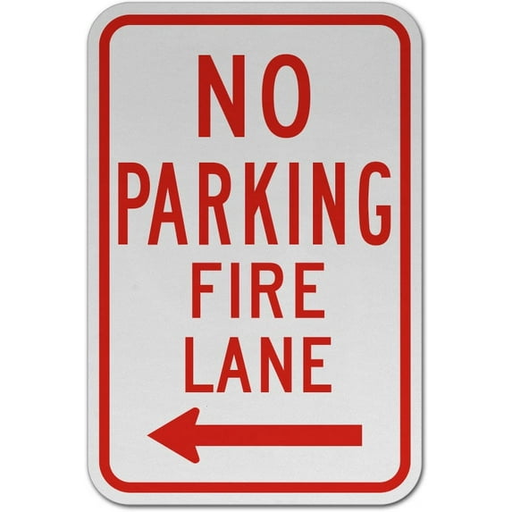 Vinyl Stickers - No Parking Fire Lane (Left Arrow) Sign T7 - Safety and Warning Warehouse Signs Stickers - 18" x 24" - 6 Pack