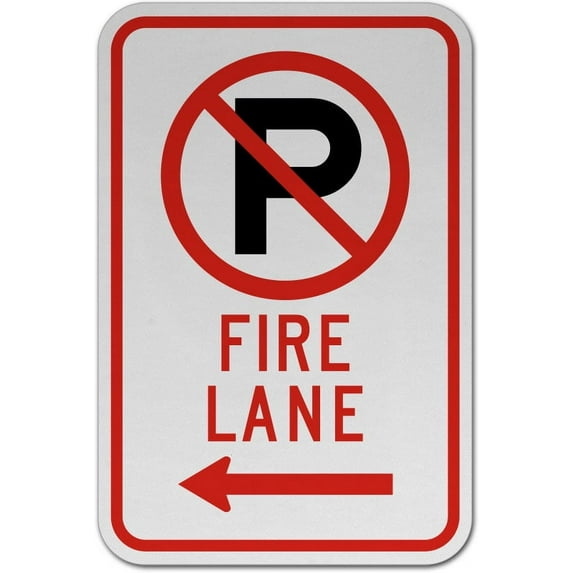 Vinyl Stickers - No Parking Fire Lane (Left Arrow) Sign T9 - Safety and Warning Warehouse Signs Stickers - 3.5" x 5" - 3 Pack